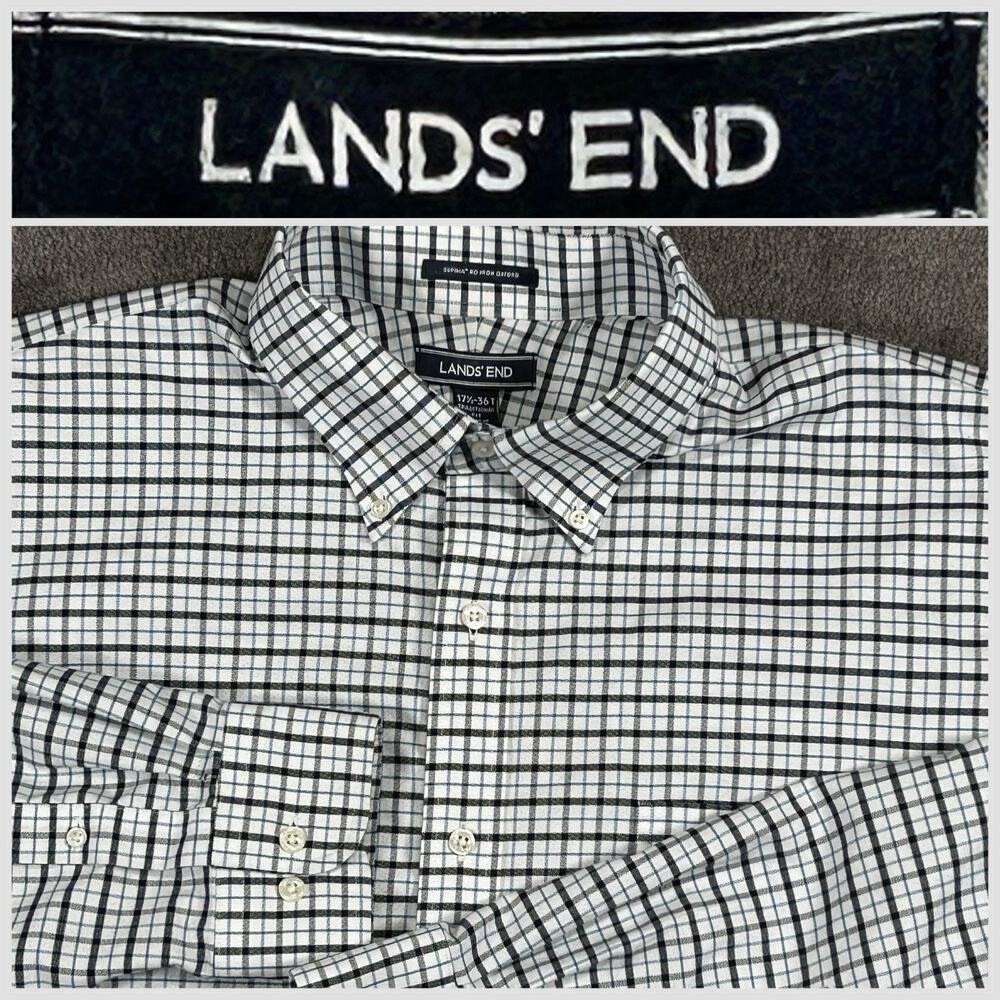 Land's‎ End XL Tall Traditional Fit Crisp Plaid Supima Cotton Button Down Shirt